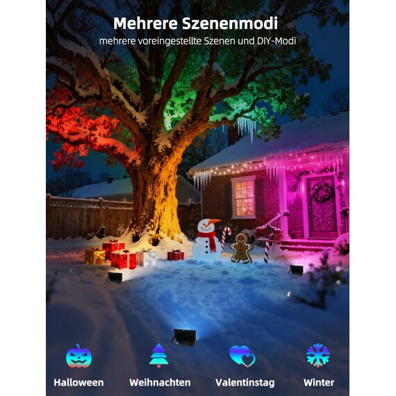 iLC RGB LED Strahler 80W, RGBW-Farbwechsel Flutlicht entspricht 800 W, 16 million Farben Gruppierung Timer, 2700K Warmweiß, Wasserschutzart IP66 Außen Innen