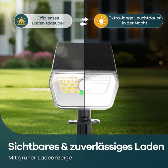Linkind Solarlampen für Außen mit Bewegungsmelder Warmweiß & Kaltweiß, 60-LEDs Außenleuchte 800Lm mit Dauerlicht & Lade-anzeige, S-Klasse Akku Solarstrahler IP67 Bewegungslicht 8M/120°, 6 Stück