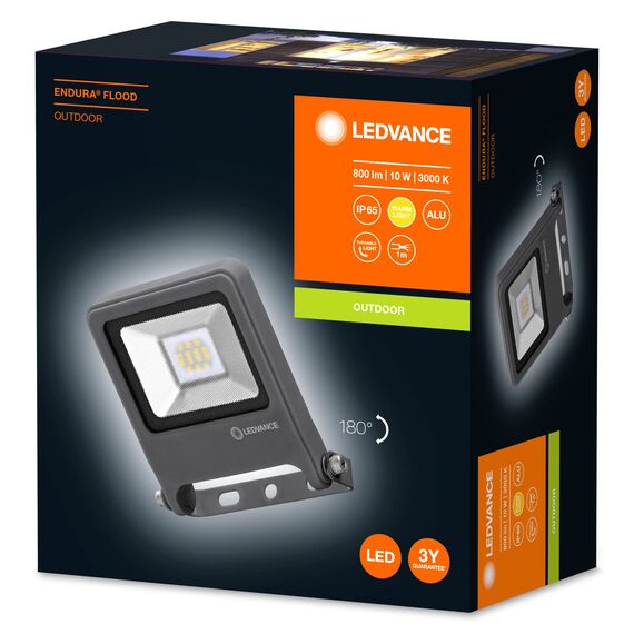 LEDVANCE LED Fluter, Leuchte für Außenanwendungen mit 10 Watt, Dunkelgraues Aluminium Gehäuse, Warmweiß, 125,0 mm x 101,0 mm x 29,0 mm, ENDURA FLOOD, 12er-Pack, Multipack