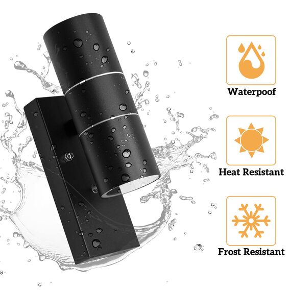 Unikcst LED Aussenleuchte mit Dämmerungsschalter Modern Lichtsensor Aussenlampe IP44 wasserdicht Außenleuchte Up Down Wandleuchte 230V inkl. 2x 5W LED GU10 Kaltweiß Glühbirne,1 Stück