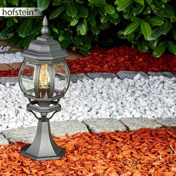HOFSTEIN Sockelleuchte Lentua, Außenwegeleuchte aus Metall/Kunststoff in Schwarz-matt/Klar, Wegeleuchte im Antik/Retro/Vintage-Design für Garten, Außenbereich, Hof, Terrasse, 50 cm, E27, IP44