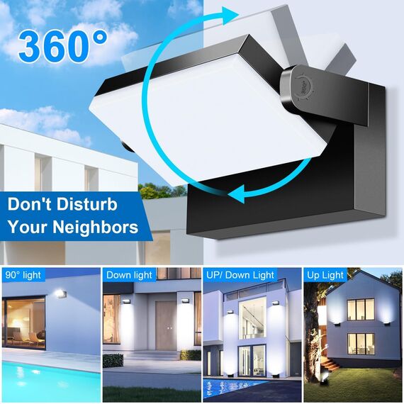 ledmo 60W LED Wandleuchten Aussen 5000 Lumen Modern Wandlampe Außen KaltWeiß 6000K Außenwandleuchten mit 360° Schwenkbar LED Panel Außenlampe Wasserdicht IP65 für Terrasse Eingang Garten