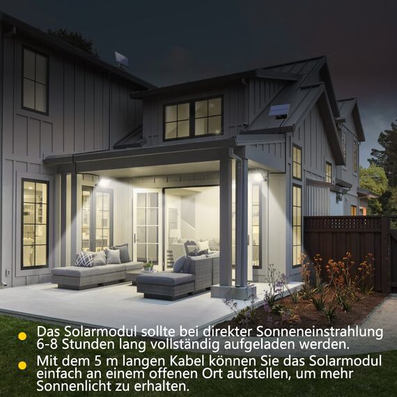 NACINIC Solarlampen für Außen mit Bewegungsmelder, 200 LED Superhelle Solarleuchten mit Bewegungsmelder, 3 Modi LED Solar Strahler, IP65 Wasserdichte Solarlampen für Garten mit 5M Kabel (2 Stück)