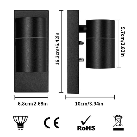 Unikcst LED Wandlampe mit Dämmerungsschalter Aussen IP44 Wandleuchte Schwarz mit Lichtsensor Aussenlampe 230V inkl. 1x 5W GU10 Warmweiß Glühbirne,1 Stück