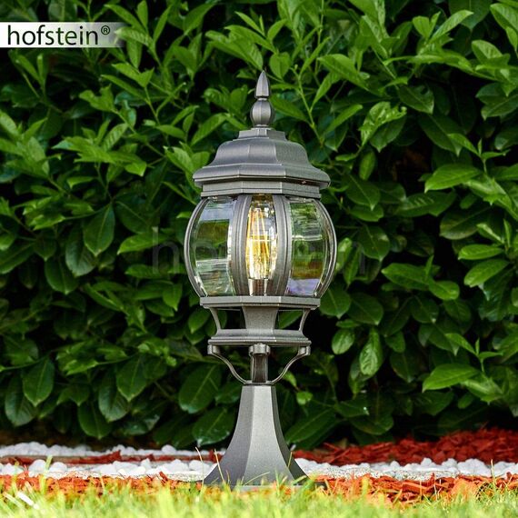 HOFSTEIN Sockelleuchte Lentua, Außenwegeleuchte aus Metall/Kunststoff in Schwarz-matt/Klar, Wegeleuchte im Antik/Retro/Vintage-Design für Garten, Außenbereich, Hof, Terrasse, 50 cm, E27, IP44