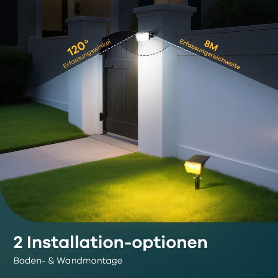 Linkind Solarlampen für Außen mit Bewegungsmelder Warmweiß & Kaltweiß, 60-LEDs Außenleuchte 800Lm mit Dauerlicht & Lade-anzeige, S-Klasse Akku Solarstrahler IP67 Bewegungslicht 8M/120°, 6 Stück