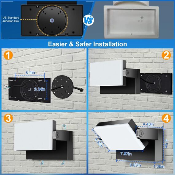 ledmo 4 Pack 60W LED Wandleuchte Aussen/Innen 5000 Lumen Modern Wandlampe Außen KaltWeiß 6000K Außenwandleuchte mit 360° Schwenkbar LED Panel Außenlampe Wasserdicht IP65 für Terrasse Eingang Garten