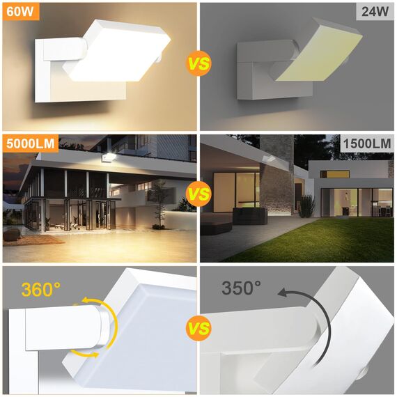 ledmo 4 Pack 60W Aussen Wandleuchten LED 5000 Lumen Weiß wandlampen Außen mit 360° Schwenkbar LED Panel Außenlampen Warmweiß 3000K Wasserdicht IP65 für Terrasse Eingang Garten