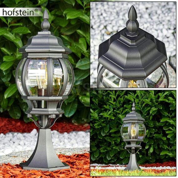 HOFSTEIN Sockelleuchte Lentua, Außenwegeleuchte aus Metall/Kunststoff in Schwarz-matt/Klar, Wegeleuchte im Antik/Retro/Vintage-Design für Garten, Außenbereich, Hof, Terrasse, 50 cm, E27, IP44