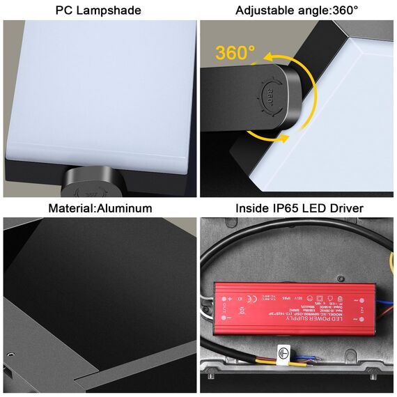 ledmo 60W LED Wandleuchte Aussen/Innen 5000 Lumen Modern Wandlampe Außen Warmweiß 3000K Außenwandleuchte mit 360° Schwenkbar LED Panel Außenlampe Wasserdicht IP65 für Terrasse Eingang Garten