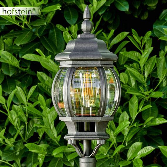 HOFSTEIN Außenstehleuchte Lentua, Außenwegeleuchte aus Metall/Kunststoff in Schwarz-matt/Klar, Wegeleuchte im Antik/Retro/Vintage-Design für Garten, Außenbereich, Hof, 120 cm, E27, IP44,
