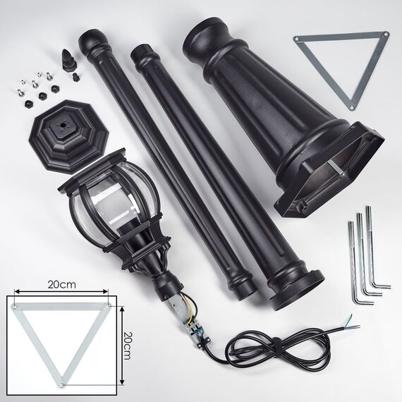 HOFSTEIN Kandelaber Lentua, Außenwegeleuchte aus Metall/Glas in Schwarz/Klar, Wegeleuchte im Vintage/Antik/Landhaus-Design für Garten, Außenbereich, Hof, Höhe 205 cm, 1 x E27, IP44