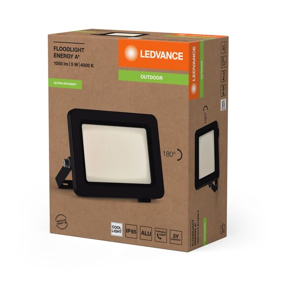LEDVANCE LED-Flutlicht mit Energieeffizienzklasse A, schwarzes Aluminiumgehäuse, 5 W, 870 lm, für Außenanwendungen, kompaktes Design, leichtes Gewicht, einfache Montage, 8-pack
