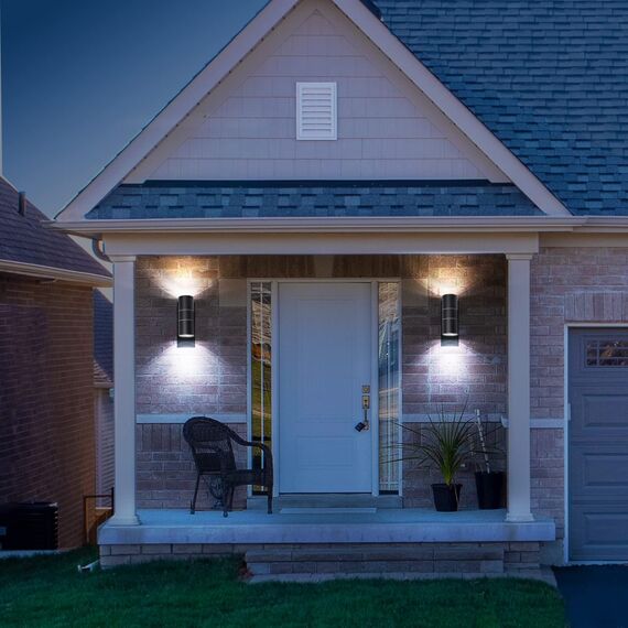 Unikcst LED Aussenleuchte mit Dämmerungsschalter Modern Lichtsensor Aussenlampe IP44 wasserdicht Außenleuchte Up Down Wandleuchte 230V inkl. 2x 5W LED GU10 Kaltweiß Glühbirne,1 Stück