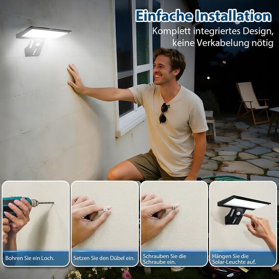 JESLED Solarlampen für Außen, 90 LED, Superhelle Solarleuchte mit Bewegungsmelder Sicherheitswandleuchte 3 Modi Wasserdichte Wandleuchte Garten.Batterie austauschbar, 1 Stück