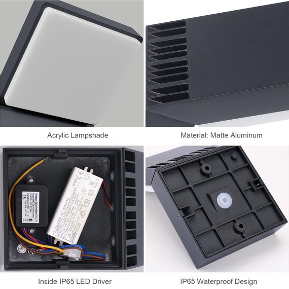 Klighten Außenwandleuchte Led mit Bewegungsmelder, 24W Außenlampe IP65 Wasserdicht Wandleuchte Innen Außen Wandlampe, Aussenleuchte für Garten Terrasse Eingang, Anthrazit, Warmweiß 3000K