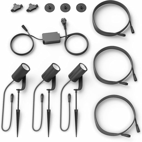 Philips Hue White & Color Ambiance Lily Gartenstrahler Basis Set 3er Pack (1.770 lm), dimmbare Außenleuchten mit 16 Millionen Farben, smarte Lichtsteuerung über Sprache oder App, schwarz