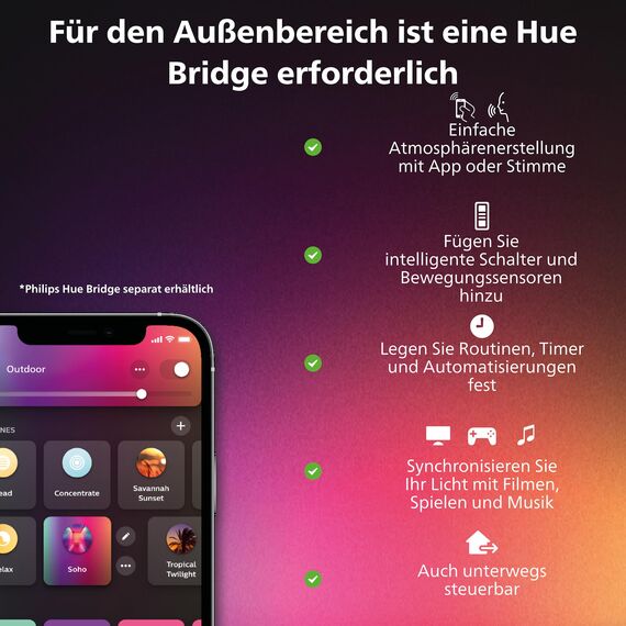 Philips Hue White & Color Ambiance Discover Outdoor Flutlicht (2.250 lm), dimmbare Wandleuchte für das Hue Lichtsystem mit 16 Mio. Farben, smarte Lichtsteuerung über Sprache oder App, schwarz