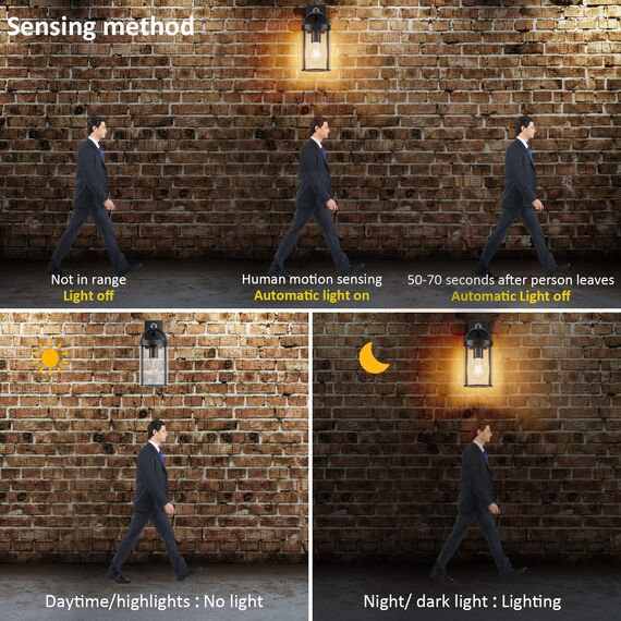 Klighten Außenwandleuchte Vintage Industrial, Wandleuchte Außen mit Bewegungsmelder, E27 Außenlampe, Aluminium Wandlampe Industrie, für Terrasse Garten, 40W Max, IP44,Schwar, ohne Leuchtmitte