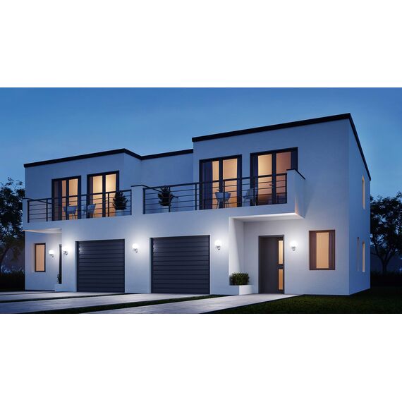 Steinel Außenwandleuchte L 585 S weiß, 180° Bewegungsmelder, Max. 10 m Reichweite, klassisch, mundgeblasener Glaskörper, Weiß - Ohne Leuchtmittel