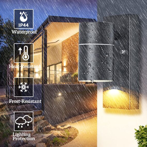 Unikcst LED Wandlampe mit Dämmerungsschalter Aussen IP44 Wandleuchte Schwarz mit Lichtsensor Aussenlampe 230V inkl. 1x 5W GU10 Warmweiß Glühbirne,1 Stück
