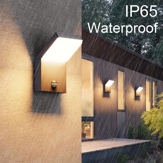 Klighten Außenwandleuchte Led mit Bewegungsmelder, 24W Außenlampe IP65 Wasserdicht Wandleuchte Innen Außen Wandlampe, Aussenleuchte für Garten Terrasse Eingang, Anthrazit, Warmweiß 3000K