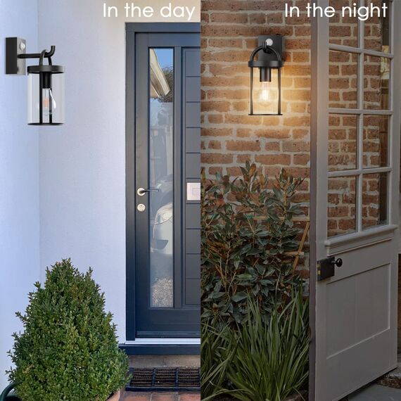 Klighten Außenwandleuchte Vintage Industrial, Wandleuchte Außen mit Bewegungsmelder, E27 Außenlampe, Aluminium Wandlampe Industrie, für Terrasse Garten, 40W Max, IP44,Schwar, ohne Leuchtmitte