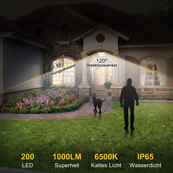 NACINIC Solarlampen für Außen mit Bewegungsmelder, 200 LED Superhelle Solarleuchten mit Bewegungsmelder, 3 Modi LED Solar Strahler, IP65 Wasserdichte Solarlampen für Garten mit 5M Kabel (2 Stück)