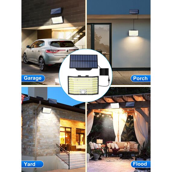Solarlampen für Außen, 226 LED Solarleuchten Aussen mit Bewegungsmelder, 3 Modi Solar Strahler IP65 Wasserdichte, 180° Beleuchtungswinkel Solar Wandleuchte für Garten Garage mit 5m Kabel【1 Stück】
