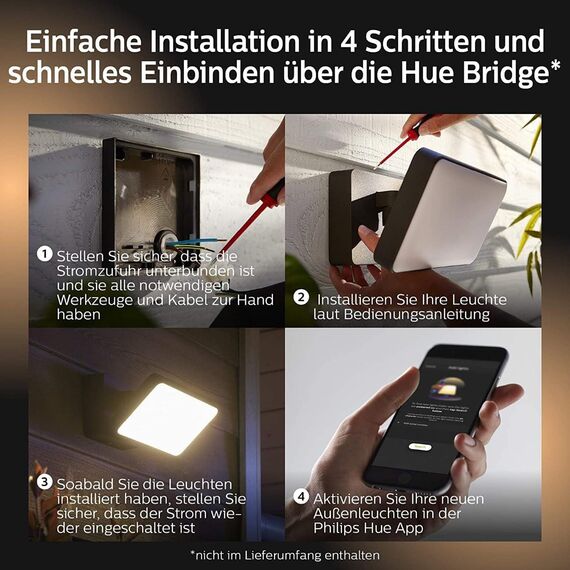 Philips Hue White & Color Ambiance Discover Outdoor Flutlicht (2.250 lm), dimmbare Wandleuchte für das Hue Lichtsystem mit 16 Mio. Farben, smarte Lichtsteuerung über Sprache oder App, schwarz