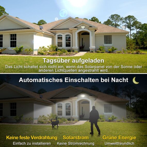 NACINIC Solarlampen für Außen mit Bewegungsmelder, 200 LED Superhelle Solarleuchten mit Bewegungsmelder, 3 Modi LED Solar Strahler, IP65 Wasserdichte Solarlampen für Garten mit 5M Kabel (2 Stück)