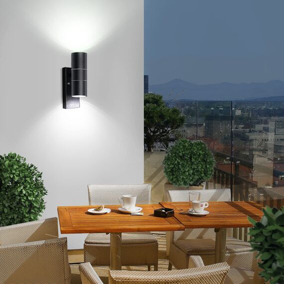 Unikcst LED Aussenleuchte mit Dämmerungsschalter Modern Lichtsensor Aussenlampe IP44 wasserdicht Außenleuchte Up Down Wandleuchte 230V inkl. 2x 5W LED GU10 Kaltweiß Glühbirne,1 Stück