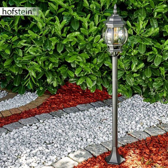 HOFSTEIN Außenstehleuchte Lentua, Außenwegeleuchte aus Metall/Kunststoff in Schwarz-matt/Klar, Wegeleuchte im Antik/Retro/Vintage-Design für Garten, Außenbereich, Hof, 120 cm, E27, IP44,