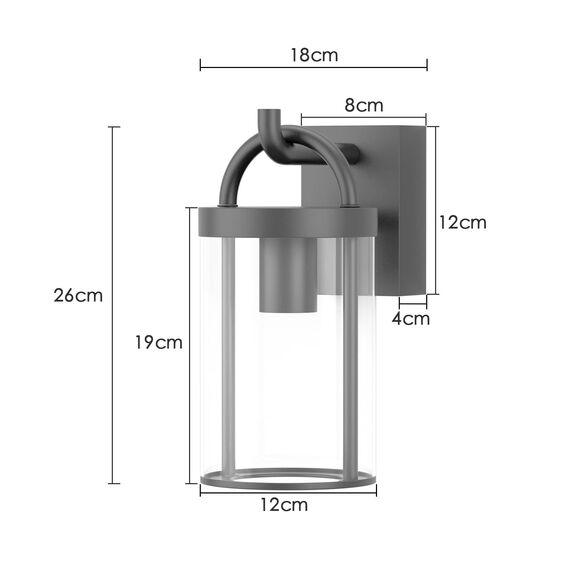 Klighten Außenwandleuchte Vintage, Wandleuchte Aussen Industrial, Dunkelgrau Außenlampe Industrie, E27 Wandlampe, Aluminium Außenleuchte, für Terrasse Garten, 40W Max, IP44, ohne Leuchtmittel
