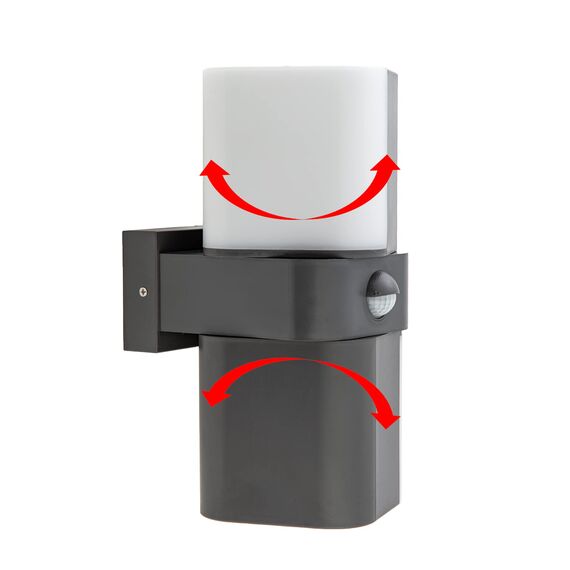 HUBER LED Wandlampe mit Bewegungsmelder 140° 20W, 3300lm I IP65 geschützte LED Außenleuchte mit Bewegungssensor I Wandleuchte innen, Tube, anthrazit