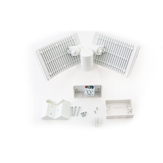 HUBER LED Strahler mit 2 x 20W, 4400lm für die Wand und Eckmontage - Außenstrahler, Fluter, Hofstrahler, IP65, Weiß