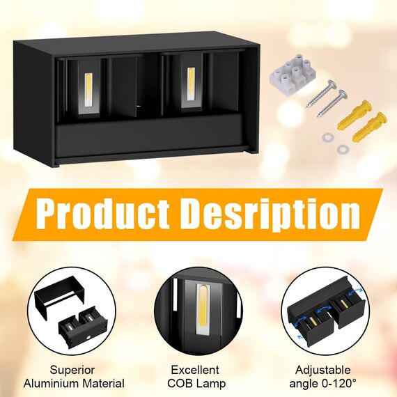 Klighten 24W LED Wandleuchte Innen/Außen,3000K Außenlampe Außenleuchte innen, IP65 Aussenleuchte Wand UP Down,Außenwandleuchte wandleuchte innen Mit Einstellbar Abstrahlwinkel Warmweiß,Schwarz