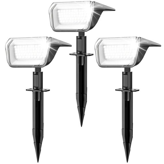 Linkind 60 Led Solarstrahler für außen Garten 800Lm, 6500K Tageslicht Gartenlampe mit Lade-Anzeige, 135°einstellbar Baumstrahler mit S-klasse Batterie, IP67 wetterfest Solar Baumbeleuchtung, 3 Stück