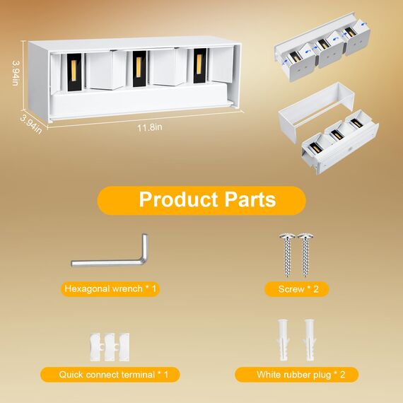 Kingwen 30W LED Wandleuchten Innen/Außen Wandlampe Aussen Auf und ab Einstellbarer Lichtstrahl 3000K Außenlampe Warmweiß LED Außenwandleuchte IP65 Wasserdichte