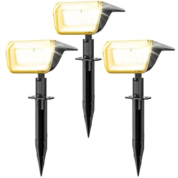 Linkind 60-Led Solar Strahler für außen Warmweiß 800Lm, Extra-lange Leuchtdauer & Intelligent Entladung, 3000K Solar Gartenleuchte mit Lade-Anzeige, IP67 LED Solar Gartenstrahler Solarlichter, 3 Stück