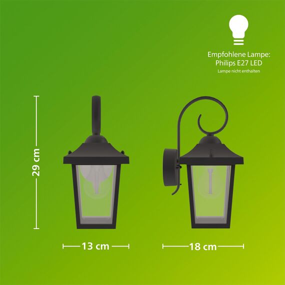 Philips Buzzard Wandleuchten für den Außenbereich, E27-Fassung, wasserfest, schwarz, IP44 wetterfest, 17.50 x 13.00 x 29.00 cm