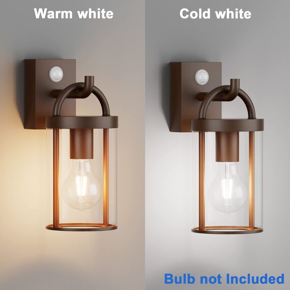 Klighten Außenlampe Vintage Industrial, Außenwandleuchte mit Bewegungsmelder, E27 Wandleuchte Außen, Aluminium Wandlampe Industrie, für Terrasse Garten Flur, 40W Max, Rostrot, IP44, ohne Leuchtmitte