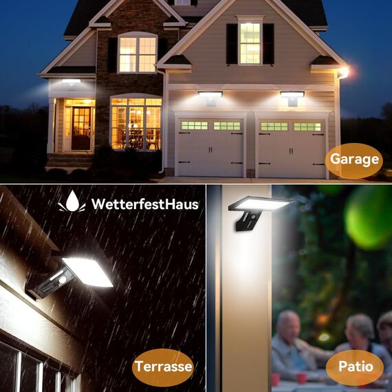 JESLED Solarlampen für Außen, 90 LED, Superhelle Solarleuchte mit Bewegungsmelder Sicherheitswandleuchte 4 Modi Wasserdichte Wandleuchte Garten.Batterie austauschbar, 2 Stück