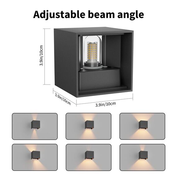 Klighten 2 Stück Wandleuchte mit Austauschbarer G9 LED Lampe Warmweiß 3000K, Aluminium LED Wandlampe Innen/Aussen Einstellbar Abstrahlwinkel aussenbeleuchtung für Wohnzimmer Garten, Dunkelgrau