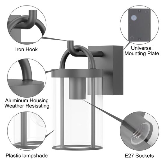 Klighten Außenwandleuchte Vintage, Wandleuchte Aussen Industrial, Dunkelgrau Außenlampe Industrie, E27 Wandlampe, Aluminium Außenleuchte, für Terrasse Garten, 40W Max, IP44, ohne Leuchtmittel