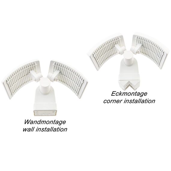 HUBER LED Strahler mit Bewegungsmelder 360° 2 x 20W, 4400lm - 3 Sensoren, Matrixlinsen und Bereichsbegrenzung, Wand und Eckmontage, IP65, weiß