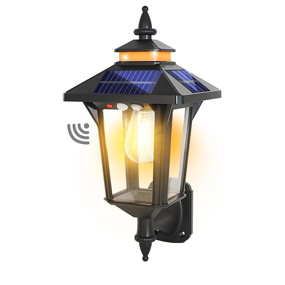 COLBOR Solarlampe für Außen, Vintage Solar Wandleuchte mit Bewegungsmelder & 4-Seitiges Solarpanel 3 Modi IP65 Wasserdicht für Garten Zaun Garage, Solarlampe-Außen-Bewegungsmelder-LED-Solarleuchte