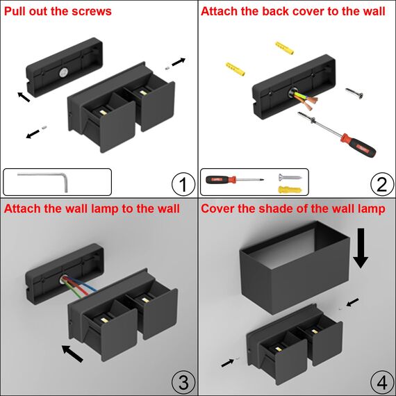 Klighten 24W LED Wandleuchte Innen/Außen,3000K Außenlampe Außenleuchte innen, IP65 Aussenleuchte Wand UP Down,Außenwandleuchte wandleuchte innen Mit Einstellbar Abstrahlwinkel Warmweiß,Schwarz