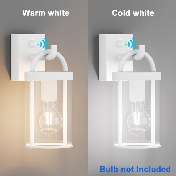 Klighten Außenwandleuchte Vintage Industrial, Weiß Wandleuchte Außen mit Bewegungsmelder, E27 Außenlampe, Aluminium Wandlampe Industrie, für Terrasse Garten Fassaden, 40W Max, IP44, ohne Leuchtmitte