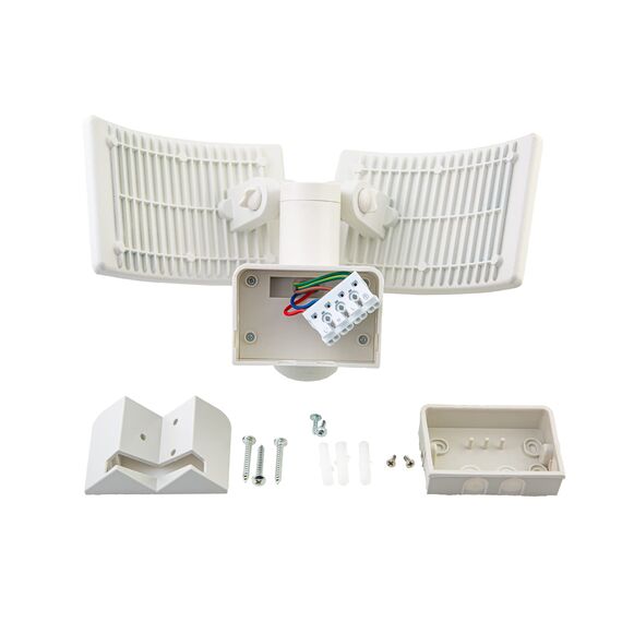 HUBER LED Strahler mit Bewegungsmelder 360° 2 x 20W, 4400lm - 3 Sensoren, Matrixlinsen und Bereichsbegrenzung, Wand und Eckmontage, IP65, weiß